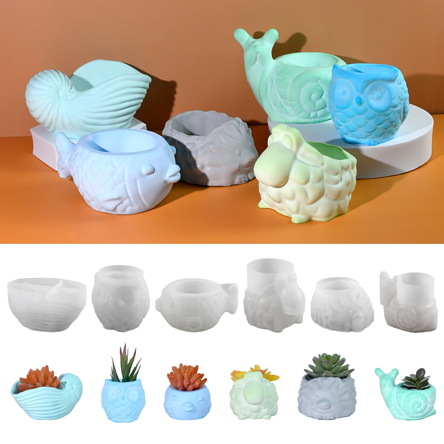 Potsticker Mold - 3D สัตว์ดอกไม้หม้อแม่พิมพ์ซิลิโคน DIY Snail นกฮูก Conch