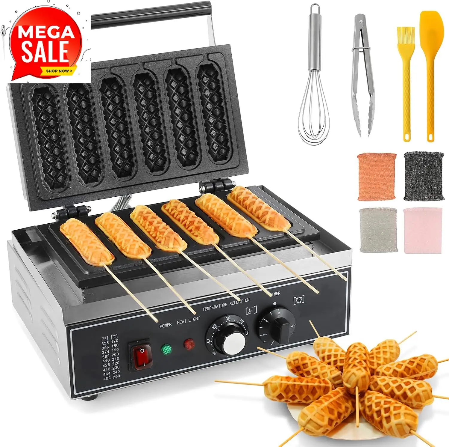 Corn Dog Stick - เครื่องทำคอร์นด็อก 6 ชิ้น, เครื่องทำวาฟเฟิลสติ๊กเชิงพาณิชย์ 1550 วัตต์