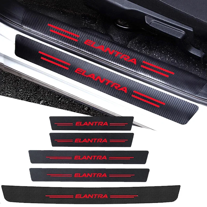 Crepe Pan Carbon - รถด้านหน้าด้านหลังประตูเกณฑ์Sillป้องกันสติกเกอร์สําหรับHyundai ELANTRA Trunkแผ่นกันชนAnti Scratch Trim Decalsอุปกรณ์เสริม