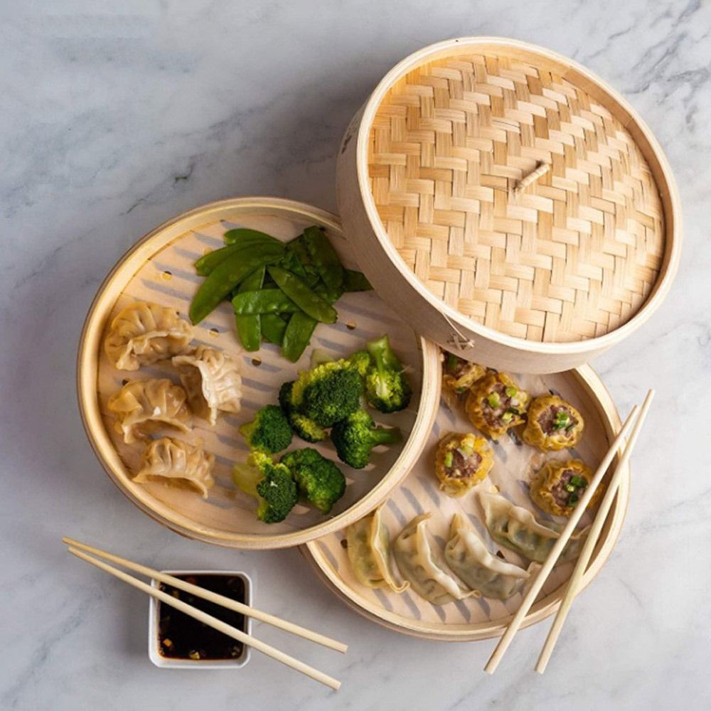 ตะกร้านึ่งไม้ไผ่พร้อมฝาปิด ตะก - Bao Steamer Bamboo บทวิจารณ์และราคา